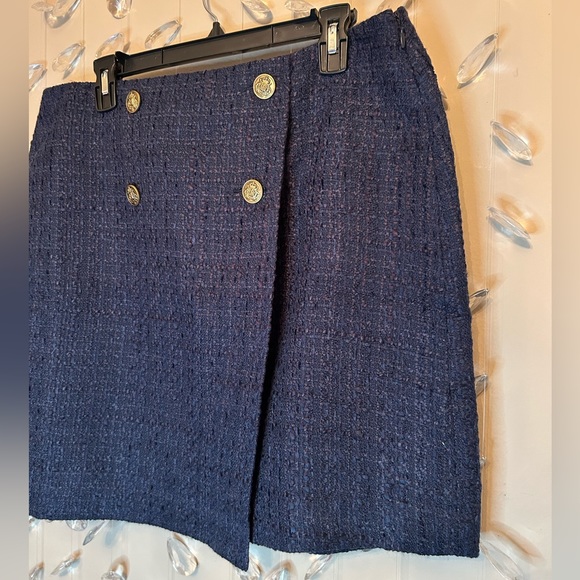 Loft Navy Tweed Wrap Doulbe Button Skirt - Picture 10 of 12
